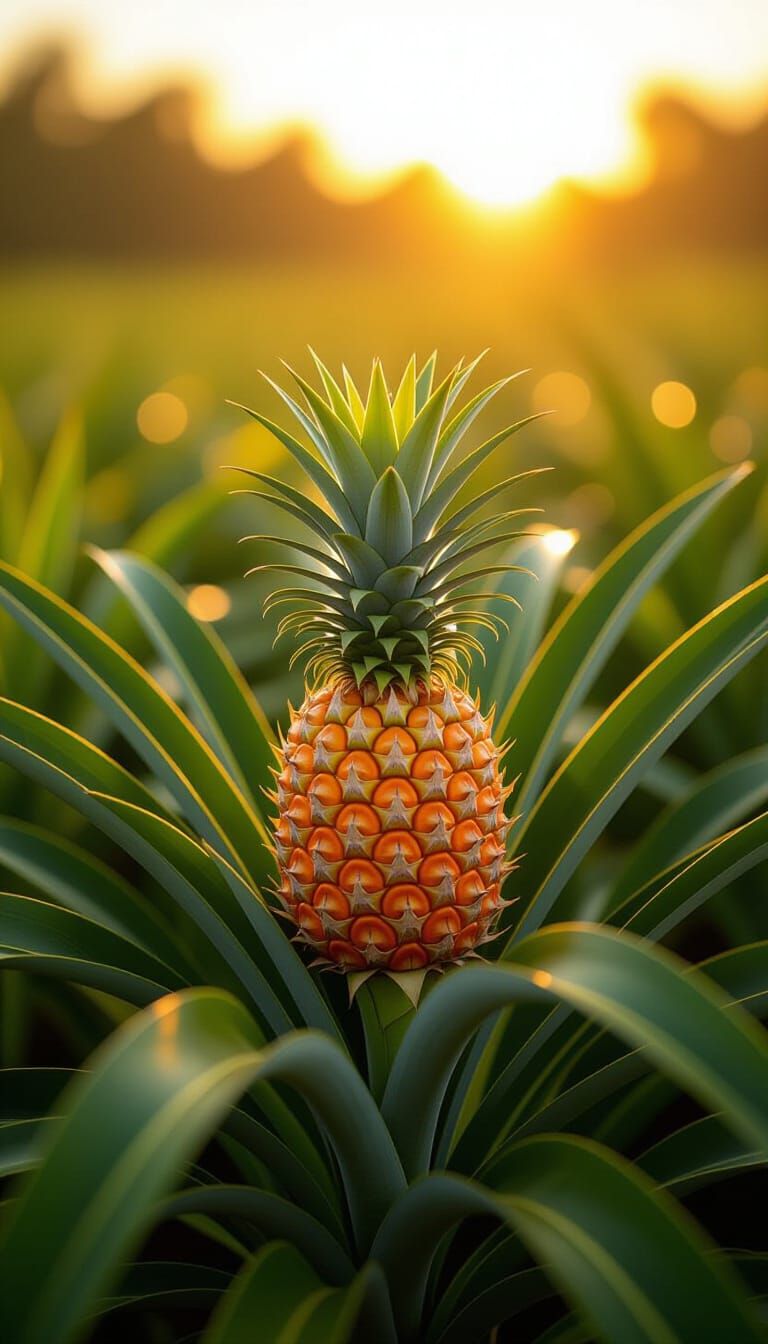 Ripe Pineapple in Tropical Farm Field