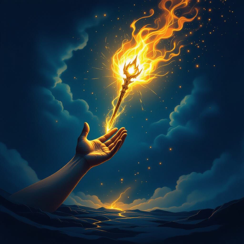 Golden Hand and Fiery Scepter Born from Light