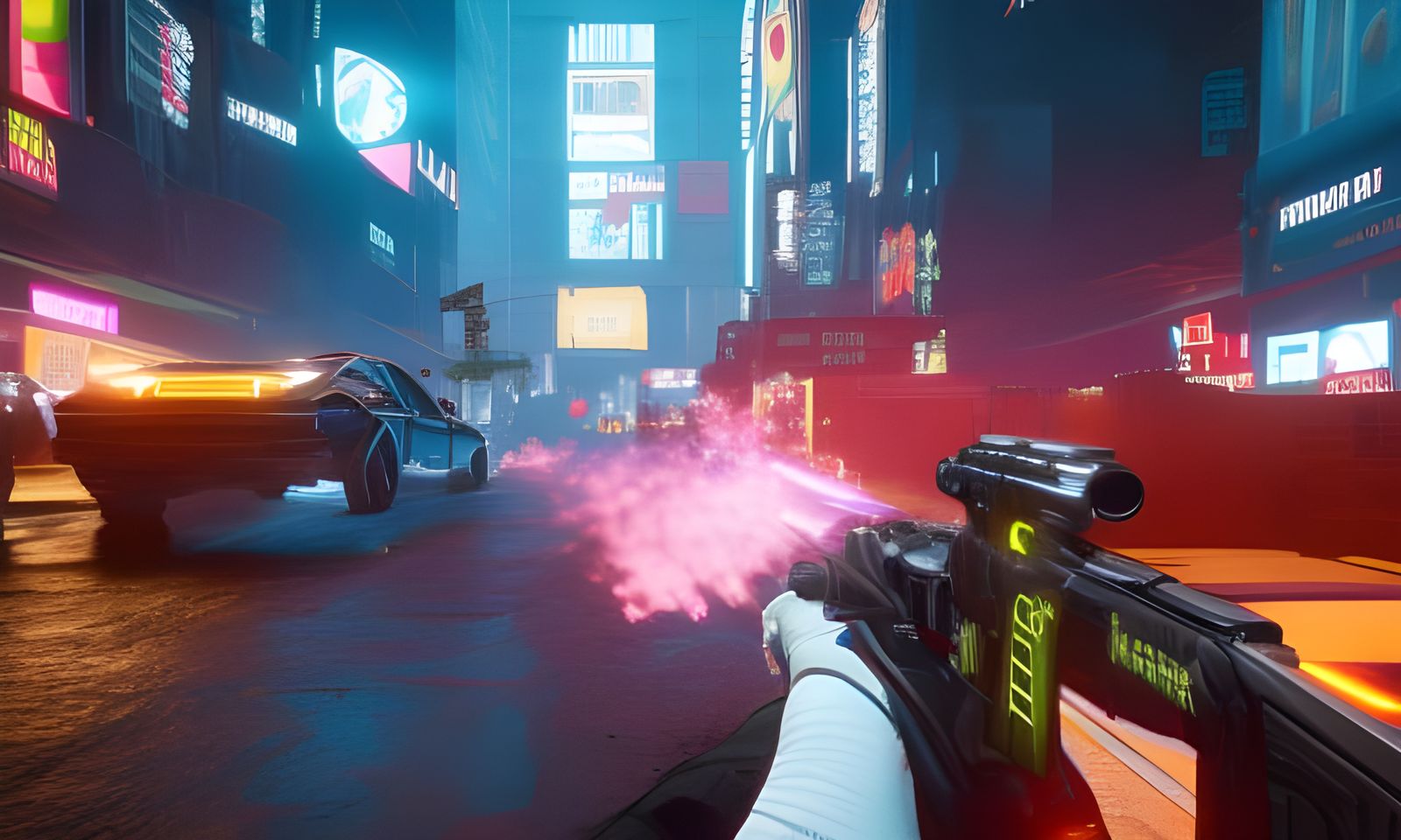 Cyberpunk Gloved Hand Holding Assault Rifle