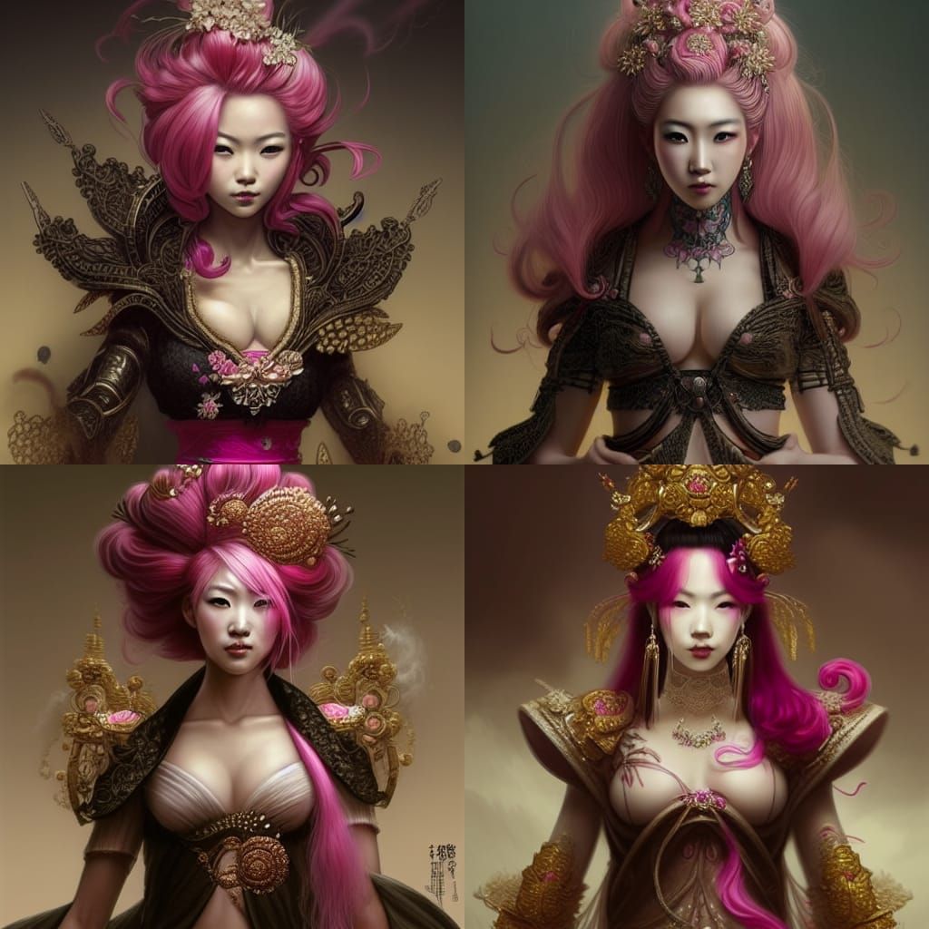 Pink-Haired Geisha in White and Pink Armor