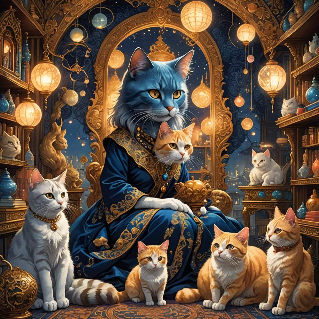 Whimsical Cat Lady Portrait in Fantasy Style