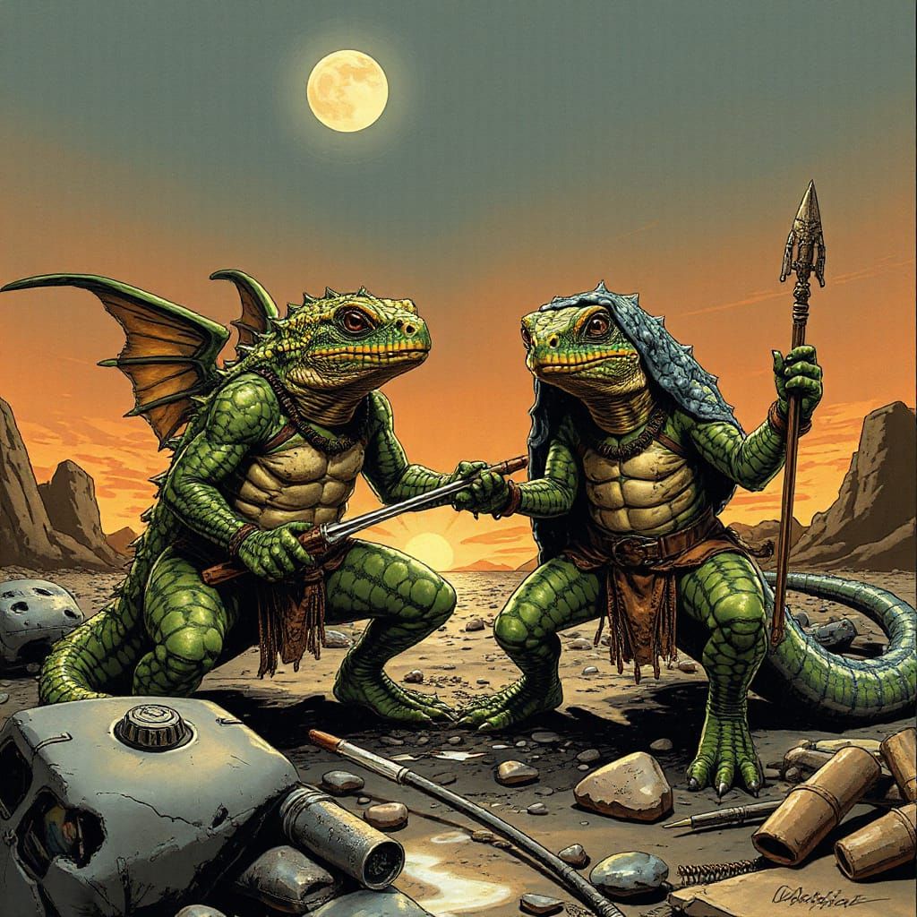 Reptile Folk of Kudur-Pel in Comic Book Style