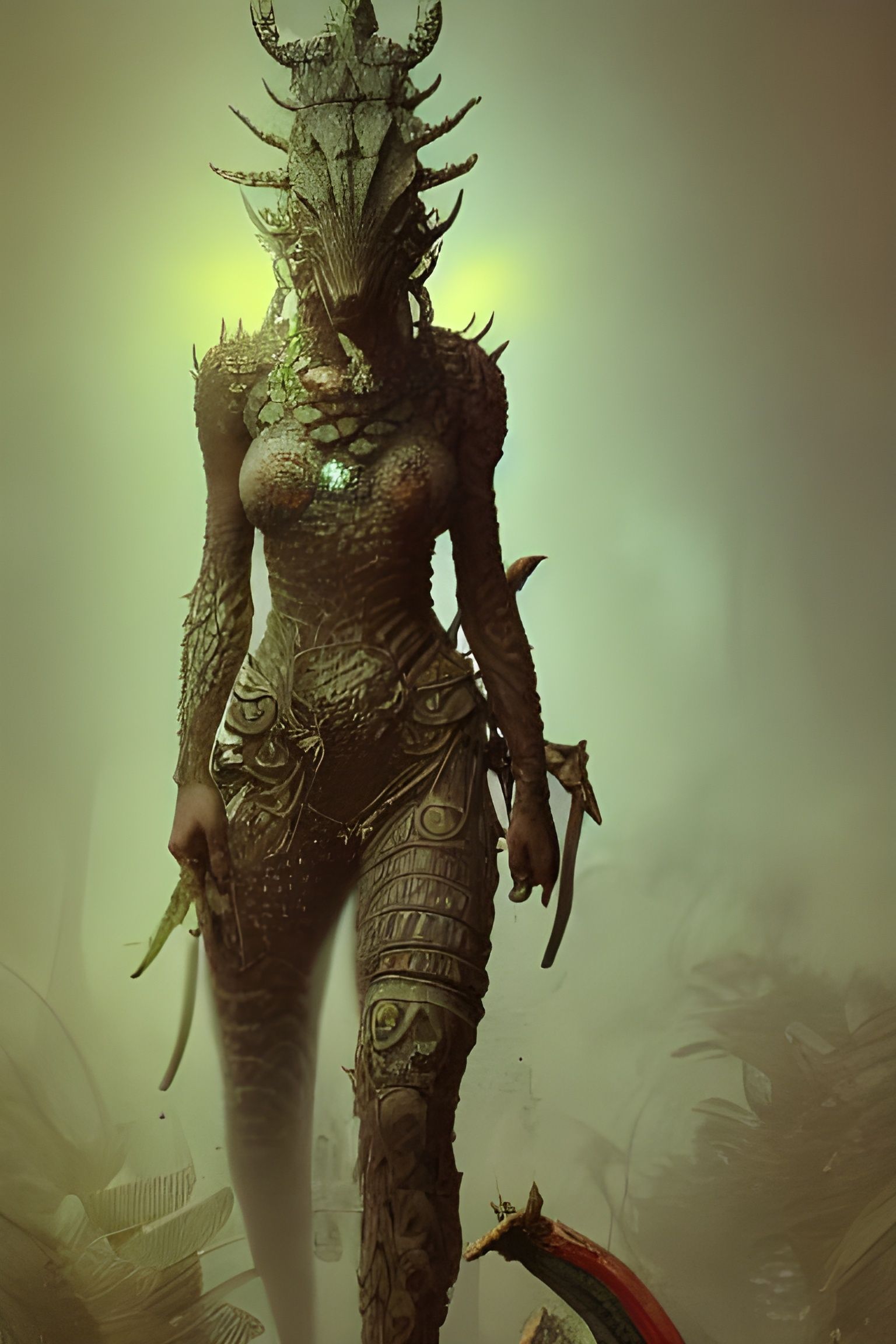 Elaborate Crocodile Warrior Woman in Fantasy Art Style