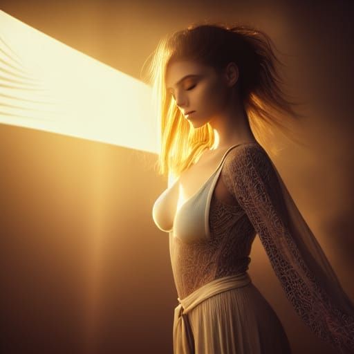 Sunlit Model with Camera in Dramatic Lighting