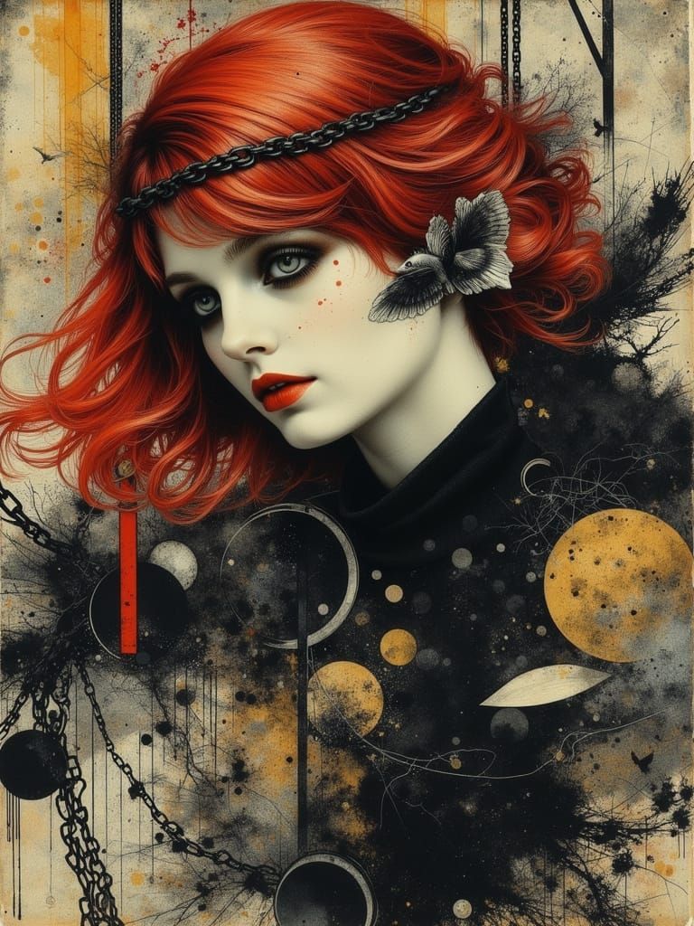 Gothic Surreal Portrait of Woman with Red Hair
