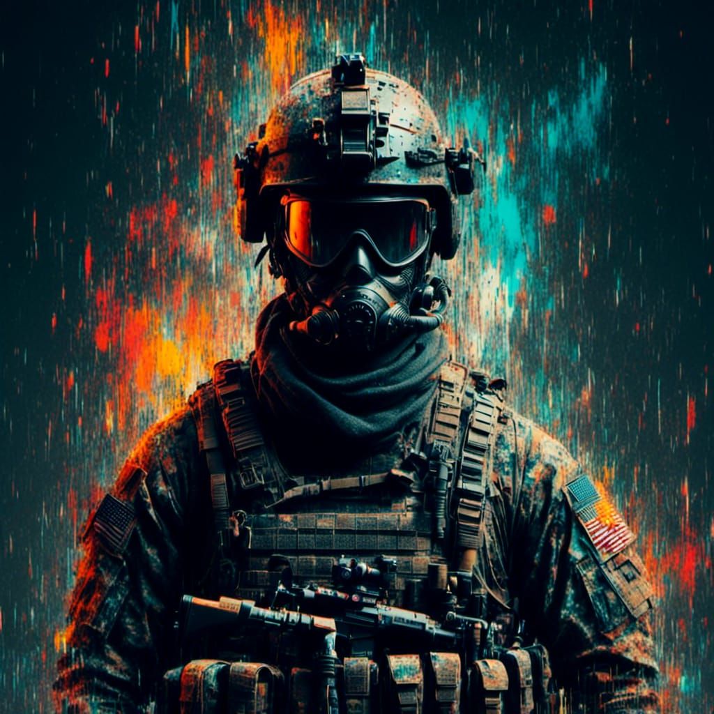 Glitched Soldier with Splatter Paint Effect