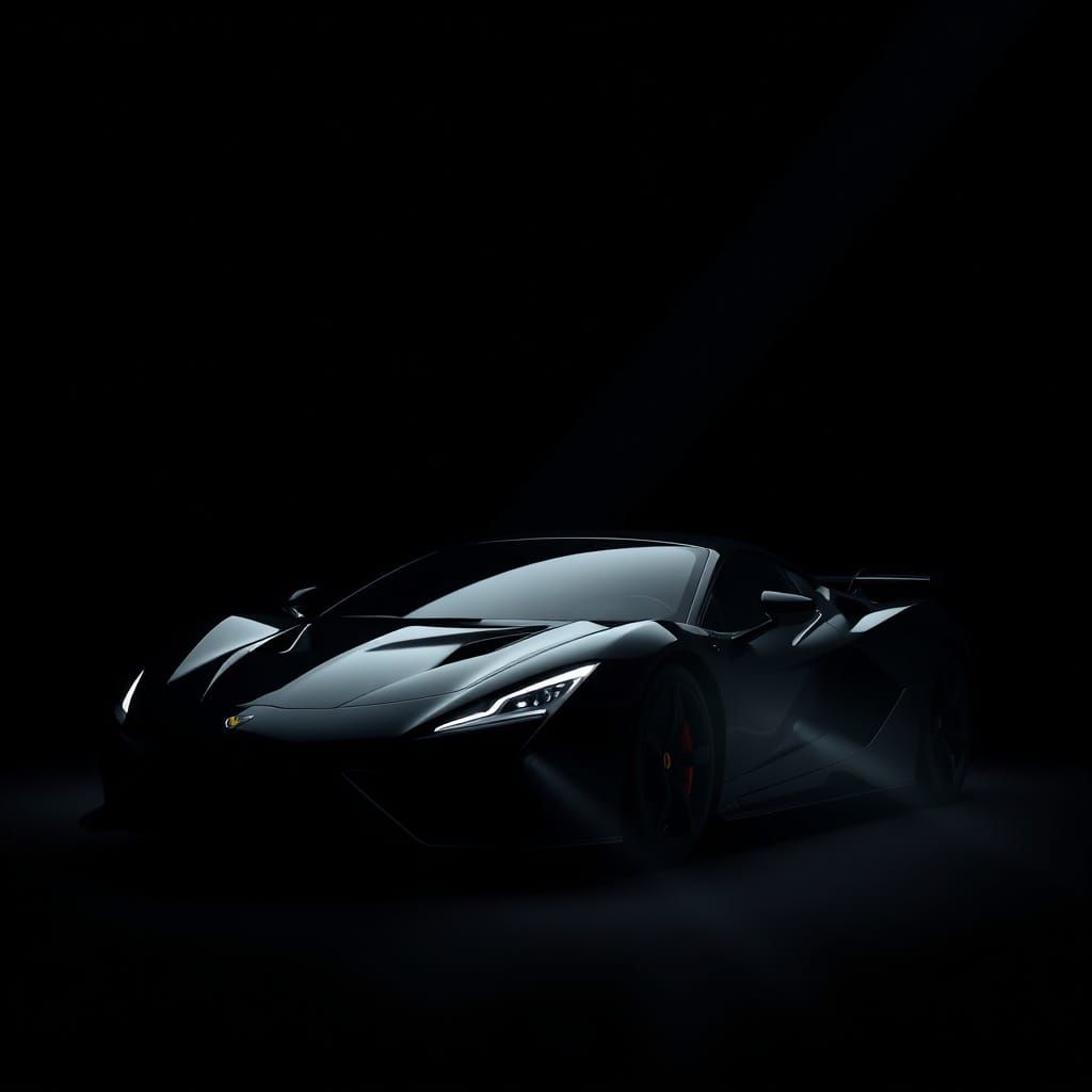 Sleek Black Supercar in Dramatic Studio Lighting