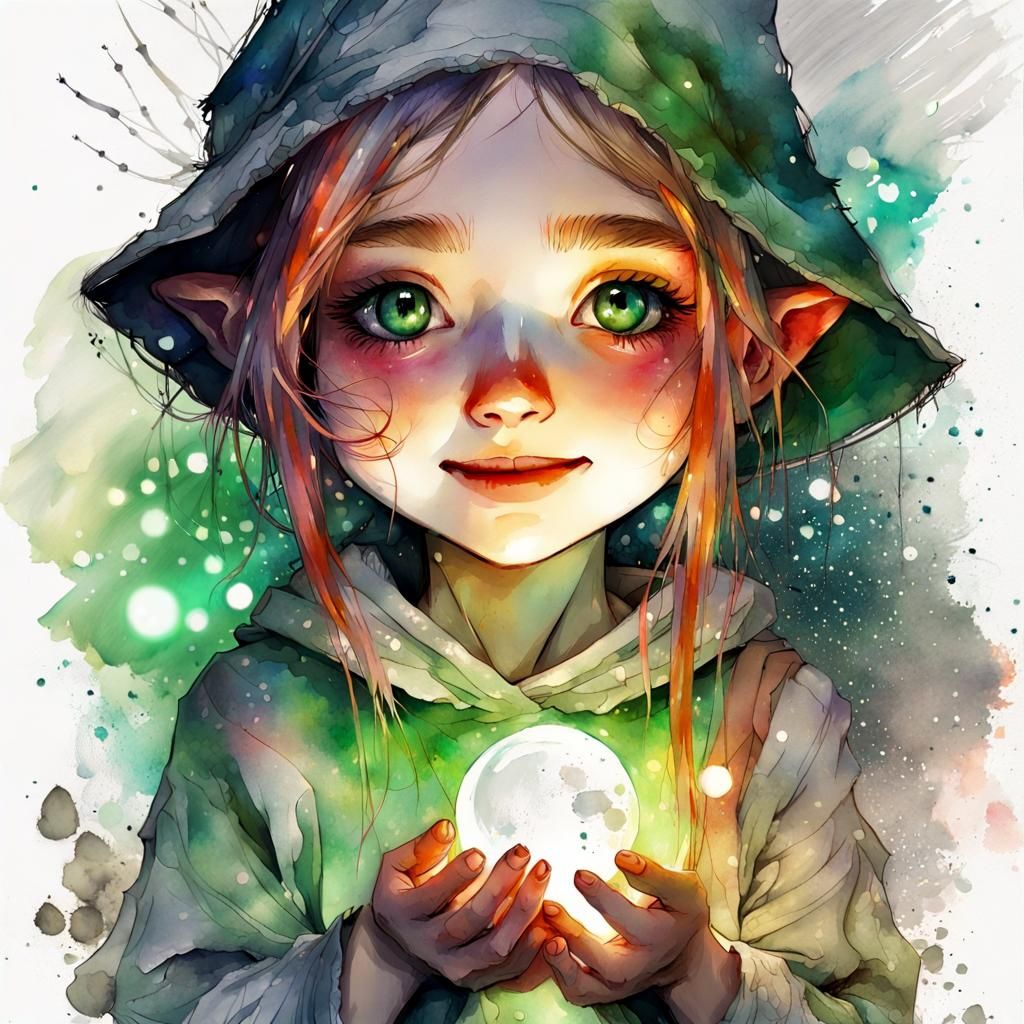 Chibi Gnome Girl in Digital Watercolor