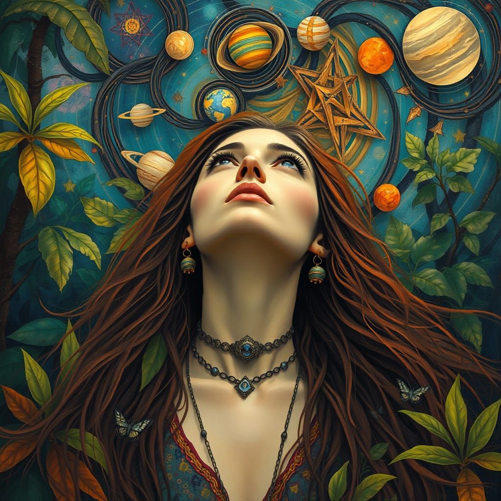 Enchanted Mystic Woman Connects with Celestial Realms in the...