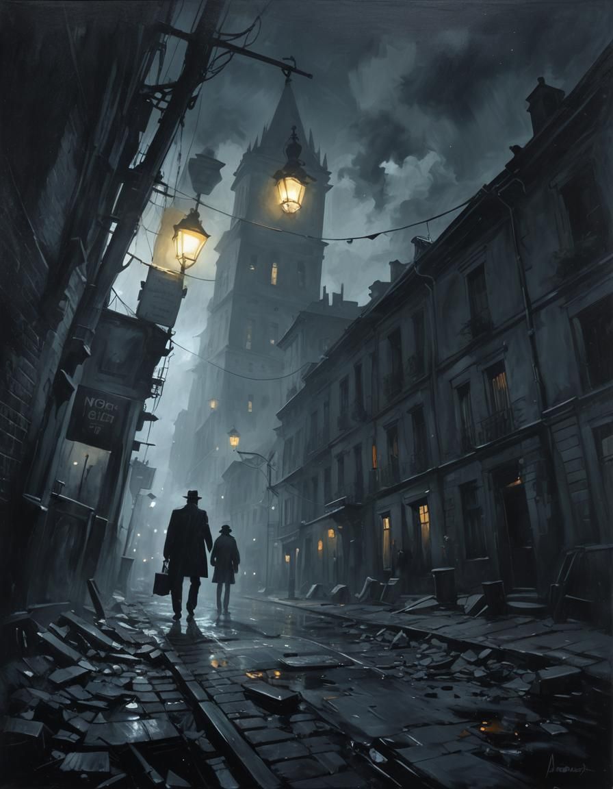 Noir Night Painting of Secrets and Danger