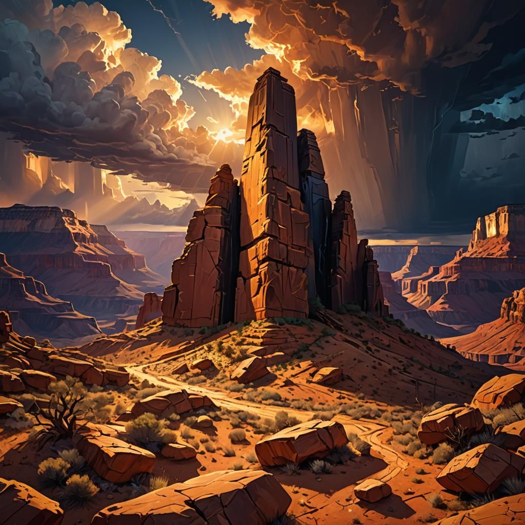 Grand Canyon Temple in Low-Poly Earth Art