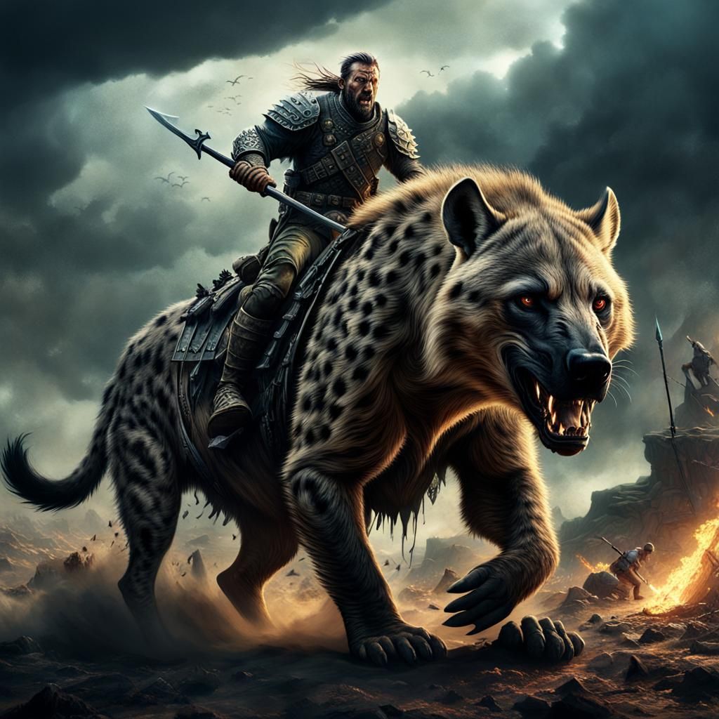 Warrior on War Hyena: Epic Battle Scene