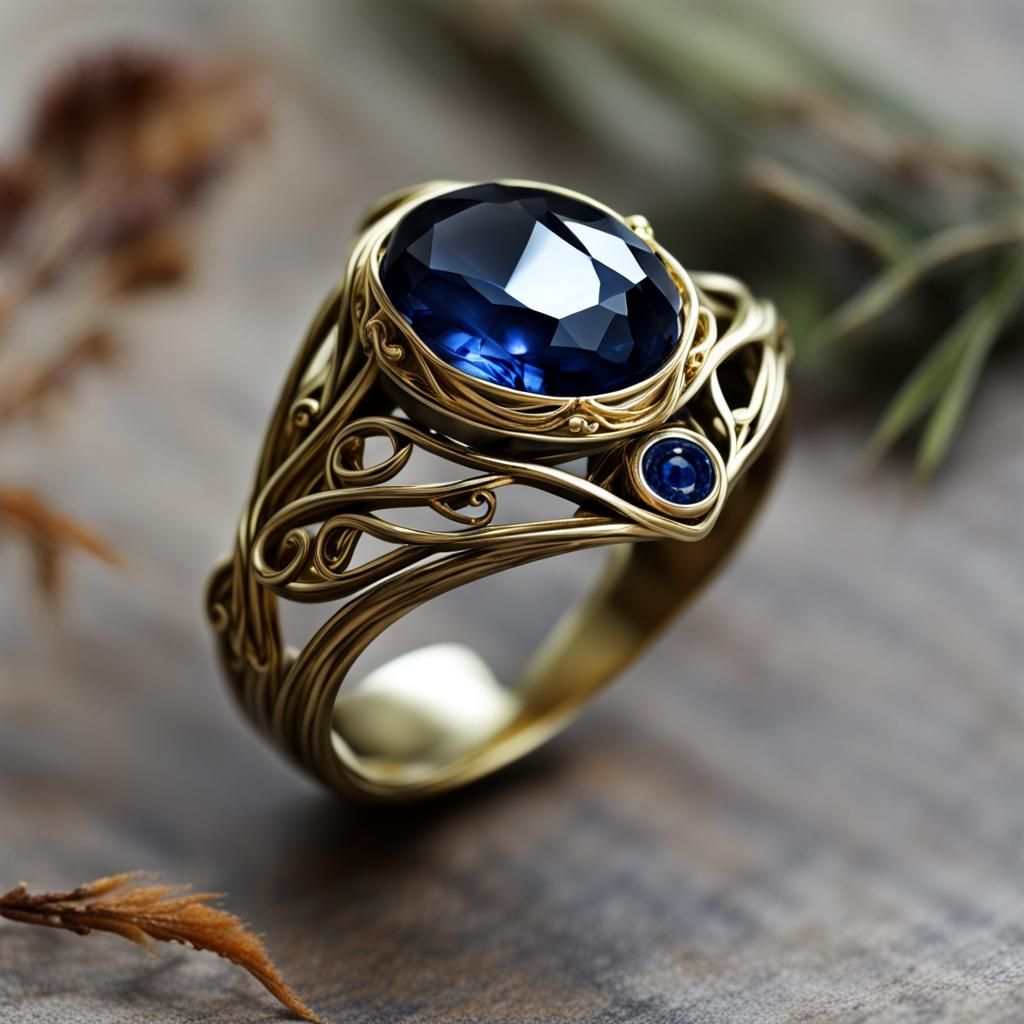 Vilya: Golden Ring with Sapphire Stone