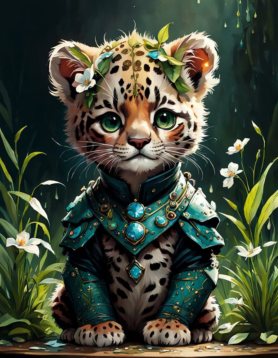 Whimsical Springtime Panthera in Digital Art Style