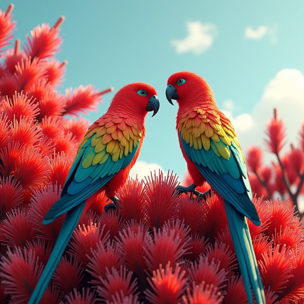 Rosella Parrots in Bottlebrush Fantasy Concept Art