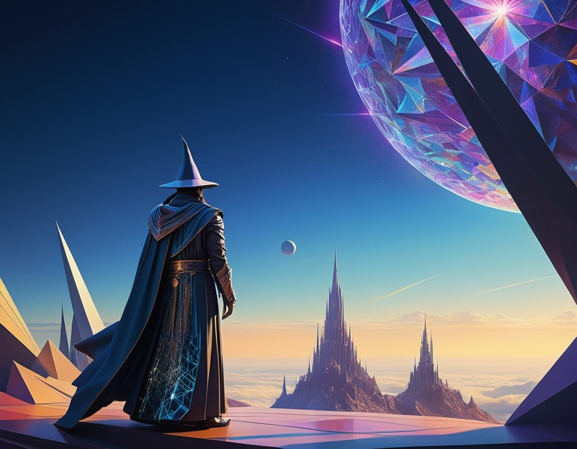 Futuristic Wizard Amidst Fractal Realms