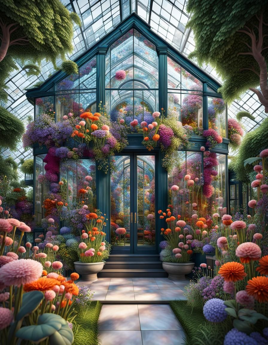 Maximalist Glass House with Magic Flowers