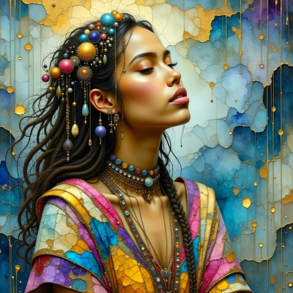 Bohemian Beauty in Whimsical Rainstorm