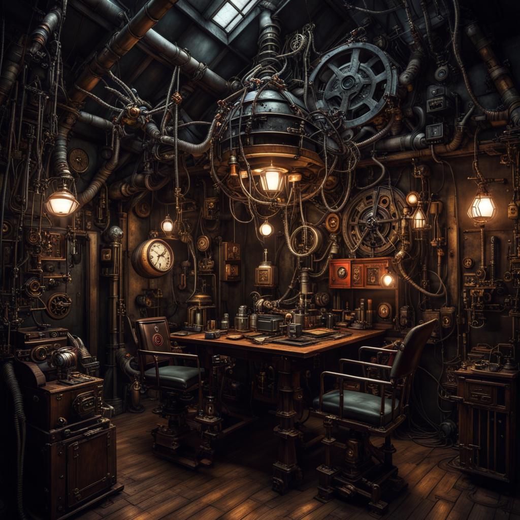 "A dimly lit underground cyborg steampunk creepy spooky  got...