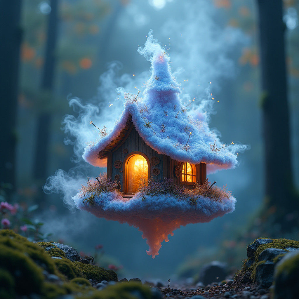 Ethereal Vapor Hut in a Mystical Landscape