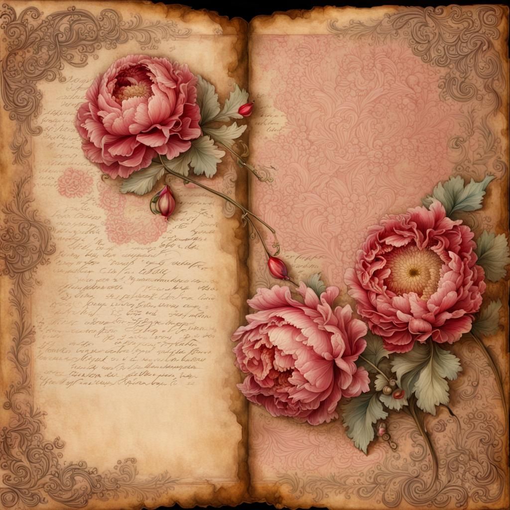 Vintage Watercolor Peonies with Rococo Frame