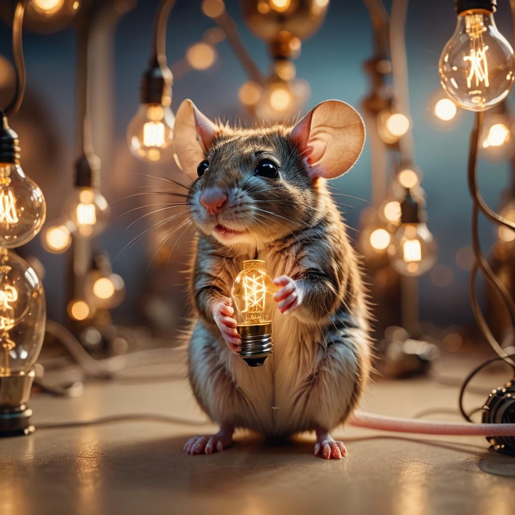 Mouse Holding Lightbulb in Surreal Portrait