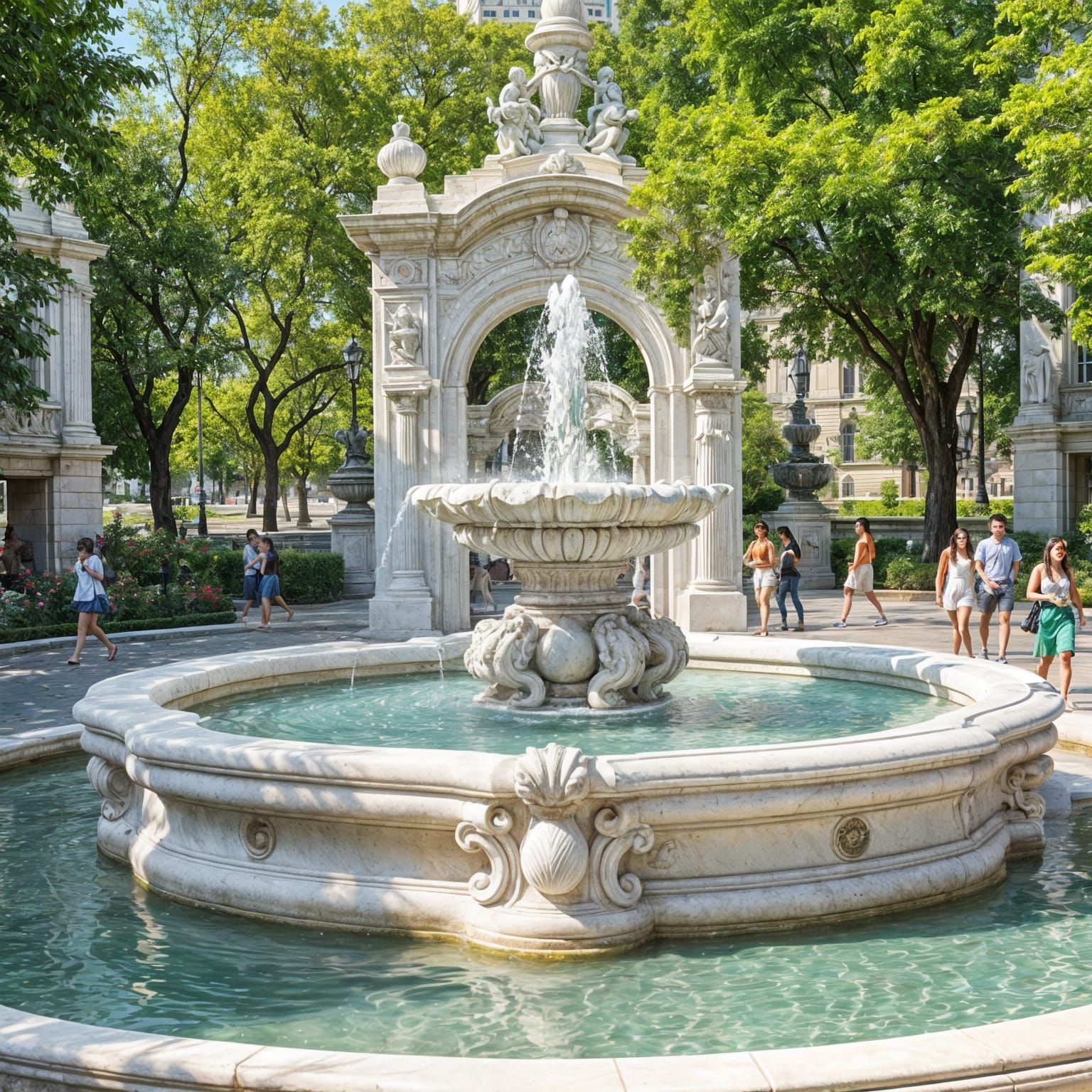 White Marble Fountain in Urban Park