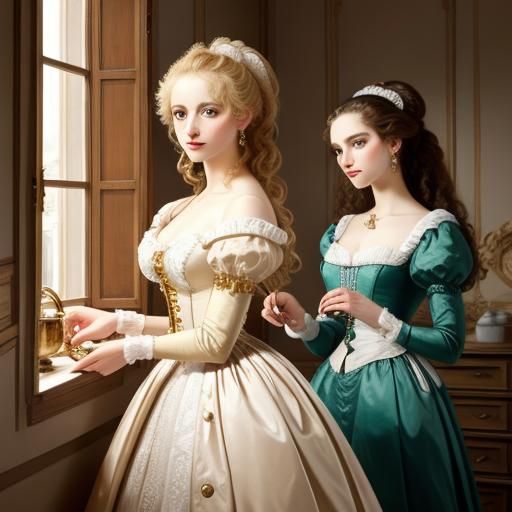 Princess and Servant at Dressmaker, Rococo Art
