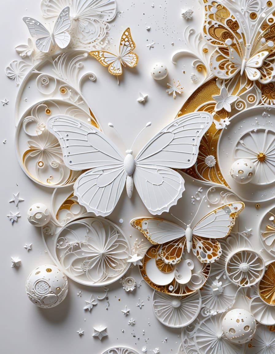 White Butterfly & Duckling in Art Nouveau Style