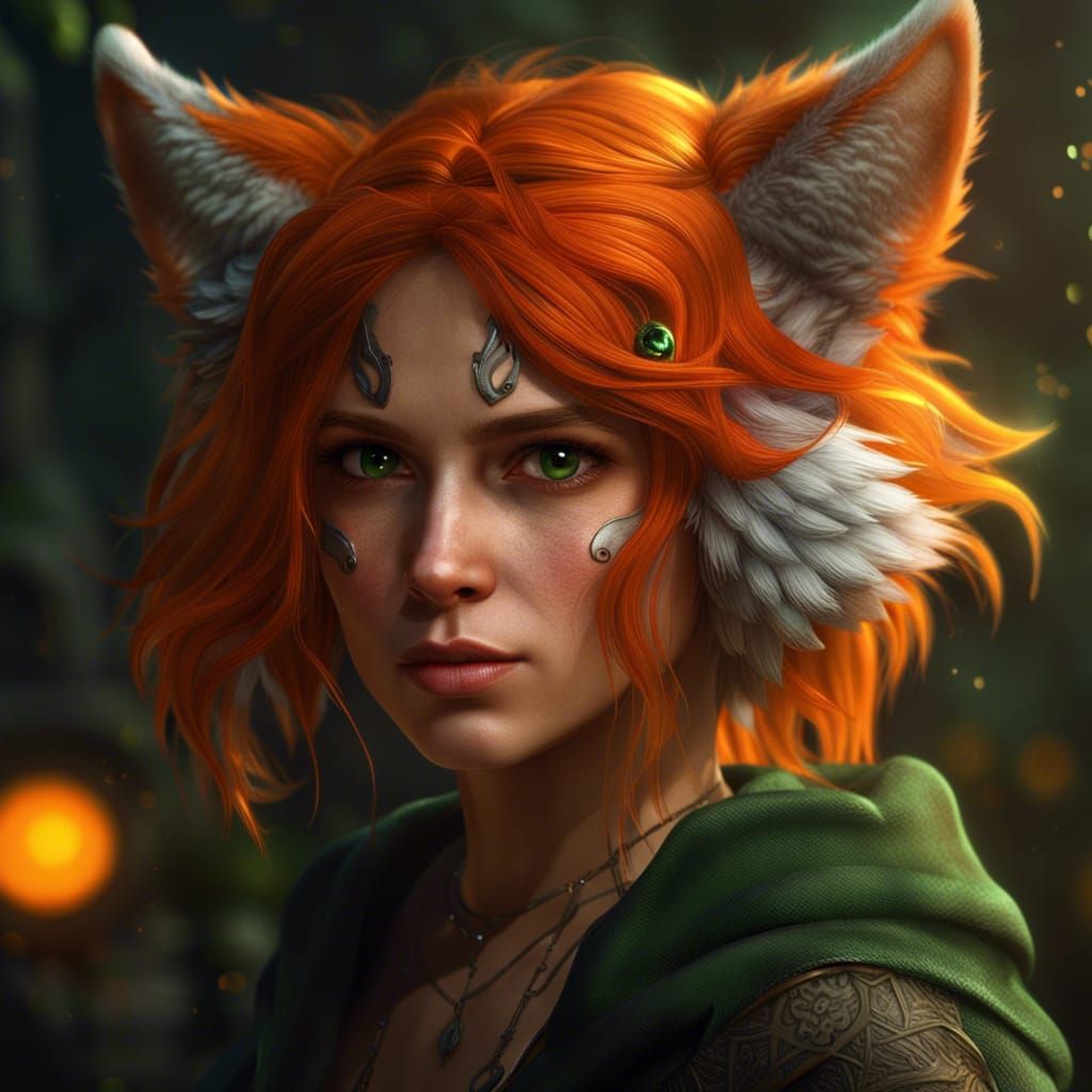 Fantasy Ranger with Wolf Features, Digital Art