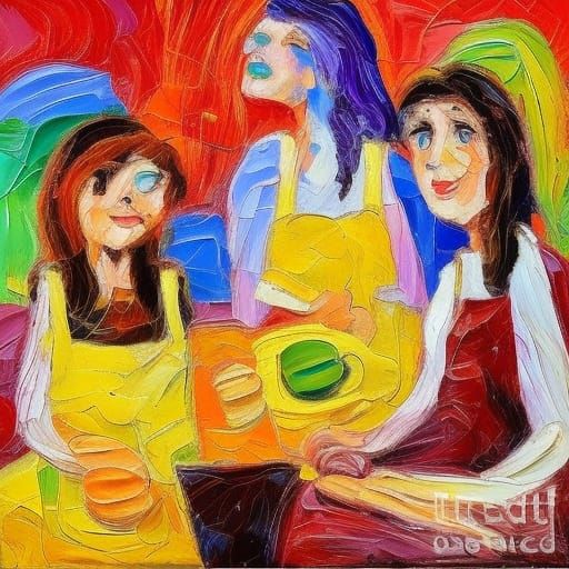 Cafe Laughter: Neo-Impressionist Expressionist Oil Painting