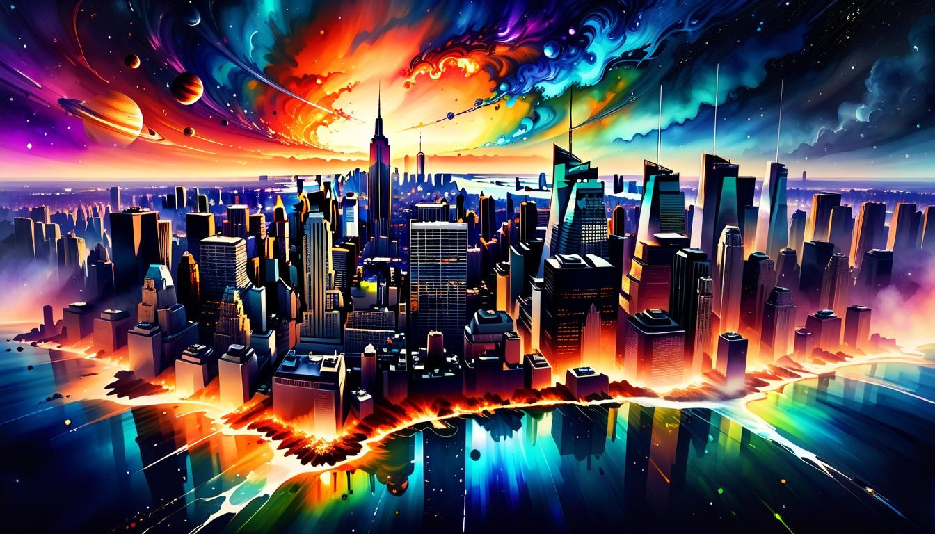 New York City Skyline on Jupiter as Watercolor