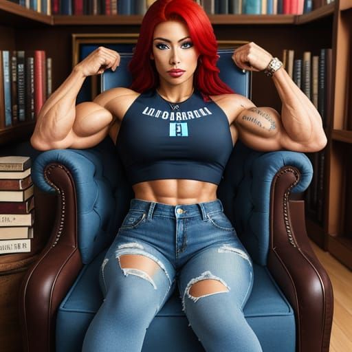Strong Latina Beauty Surrounded by Books in a Charming Books...