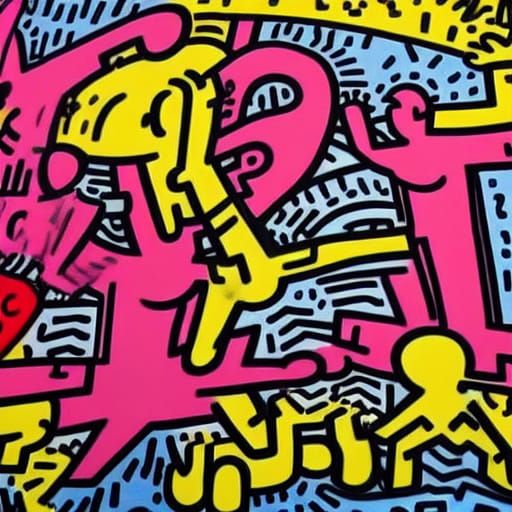 Vibrant Graffiti Mural with Cartoon Figures in Urban Style