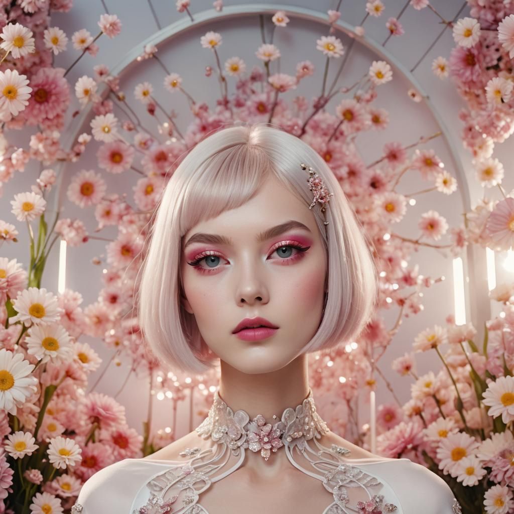 Model with Pink Lashes and Floral Background