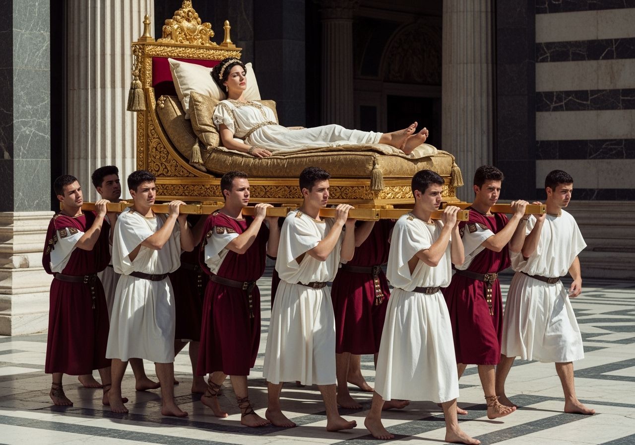 Opulent Roman Empress on Gold Litter: Classical Photography