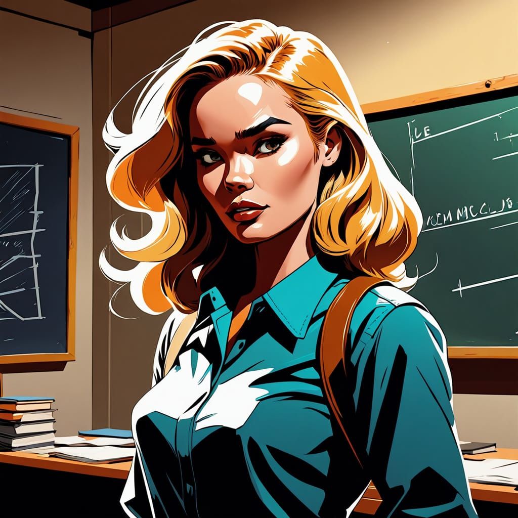 Vibrant Schoolteacher in Classic Cartoon Style