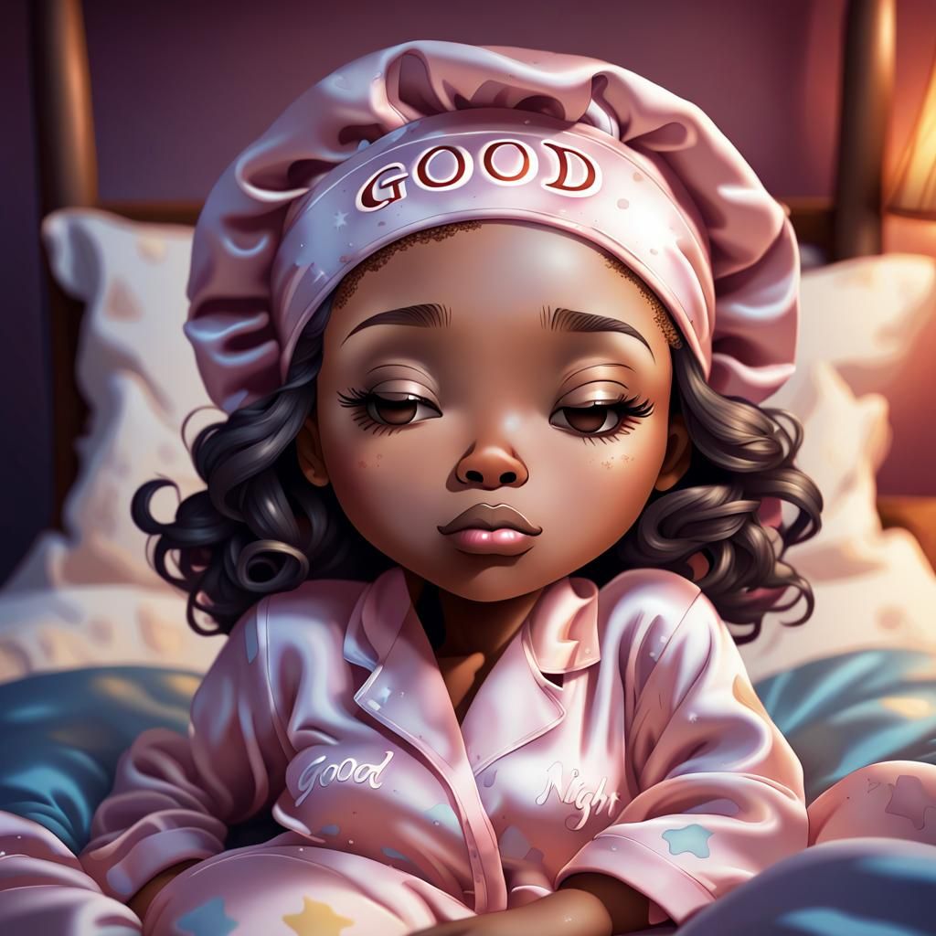 African American Woman in Silk Pajamas in Bed