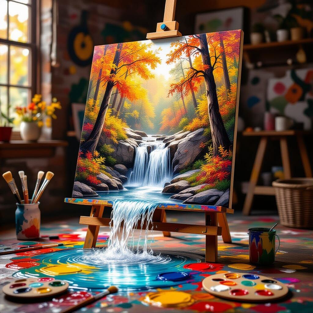 Surreal Autumn Waterfall Escapes Canvas