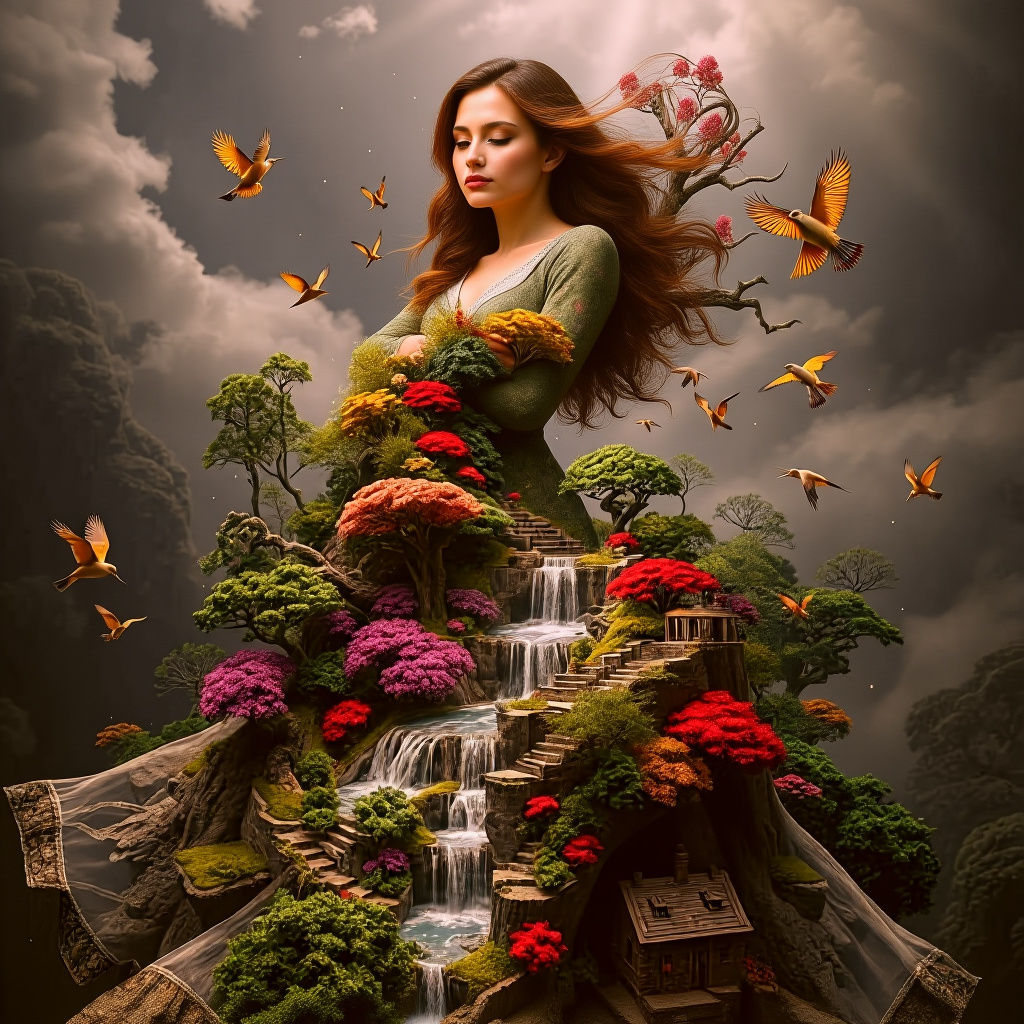 Woman in Fractal Forest Dress, Surreal Photography