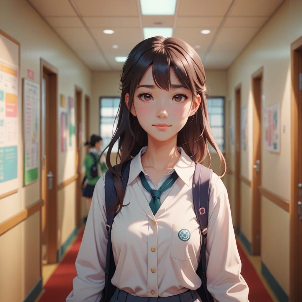 Gentle School Girl in Pastel Hues