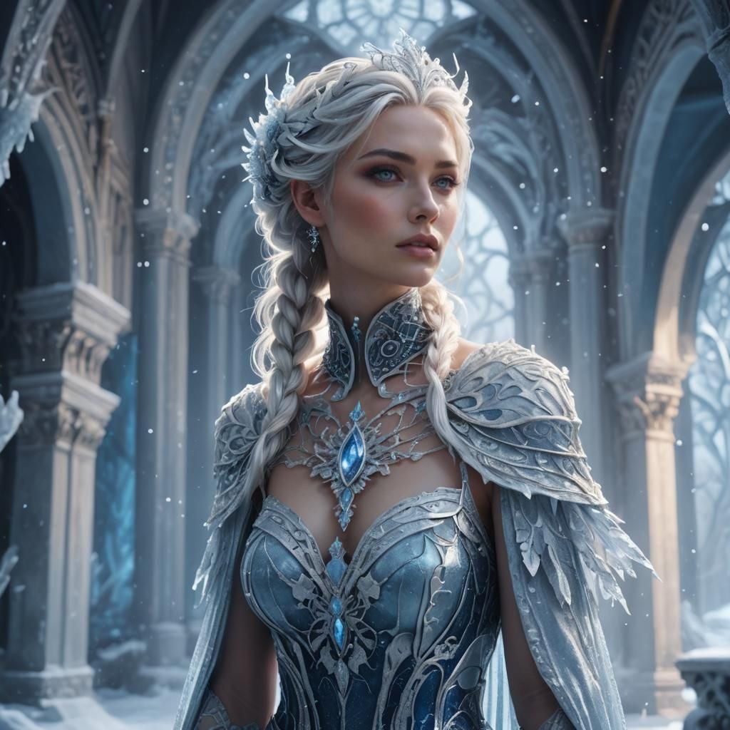 Stunning Ice Queen with Ice Hair, Fantasy Art