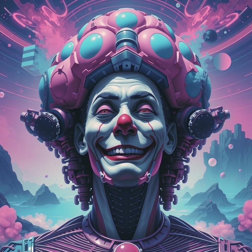 Vaporwave Clown Exploring Quantum Equilibrium