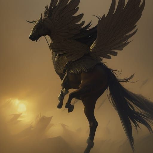 Winged Horse in Dark Fantasy Style