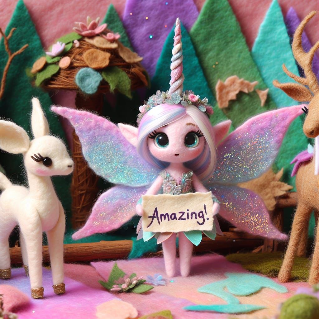 Felted Disney Pixar style 3D adorable little fairy with past...