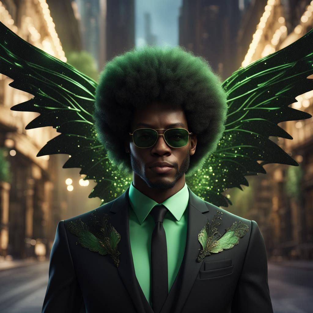 Fantasy Black Man with Fairy Wings in Detailed Painting