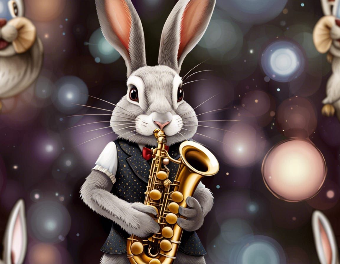 Saxophone Playing Rabbit in 1920s Watercolor Style
