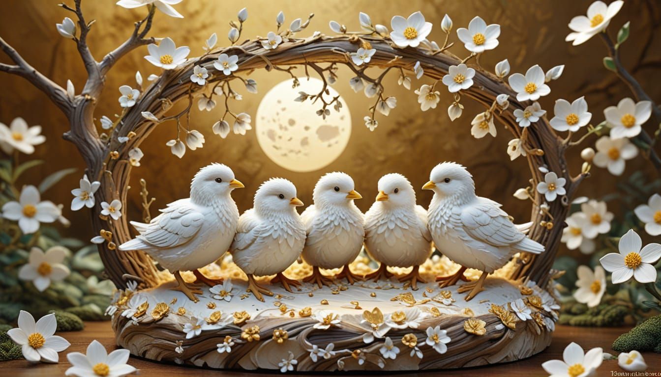 Fluffy Chicks in Whimsical 3D Relief Landscape