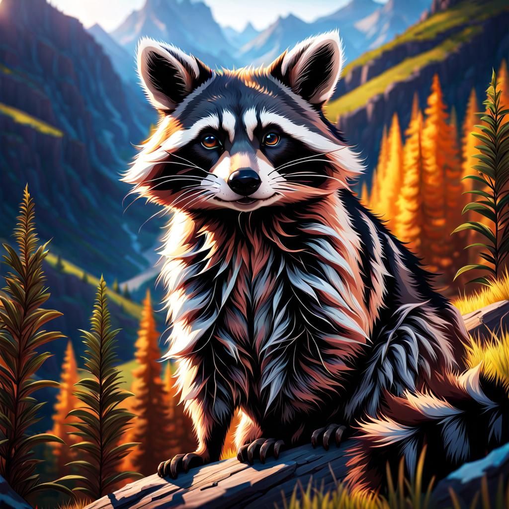 Realistic Raccoon Portrait in Mountain Landscape, 8K