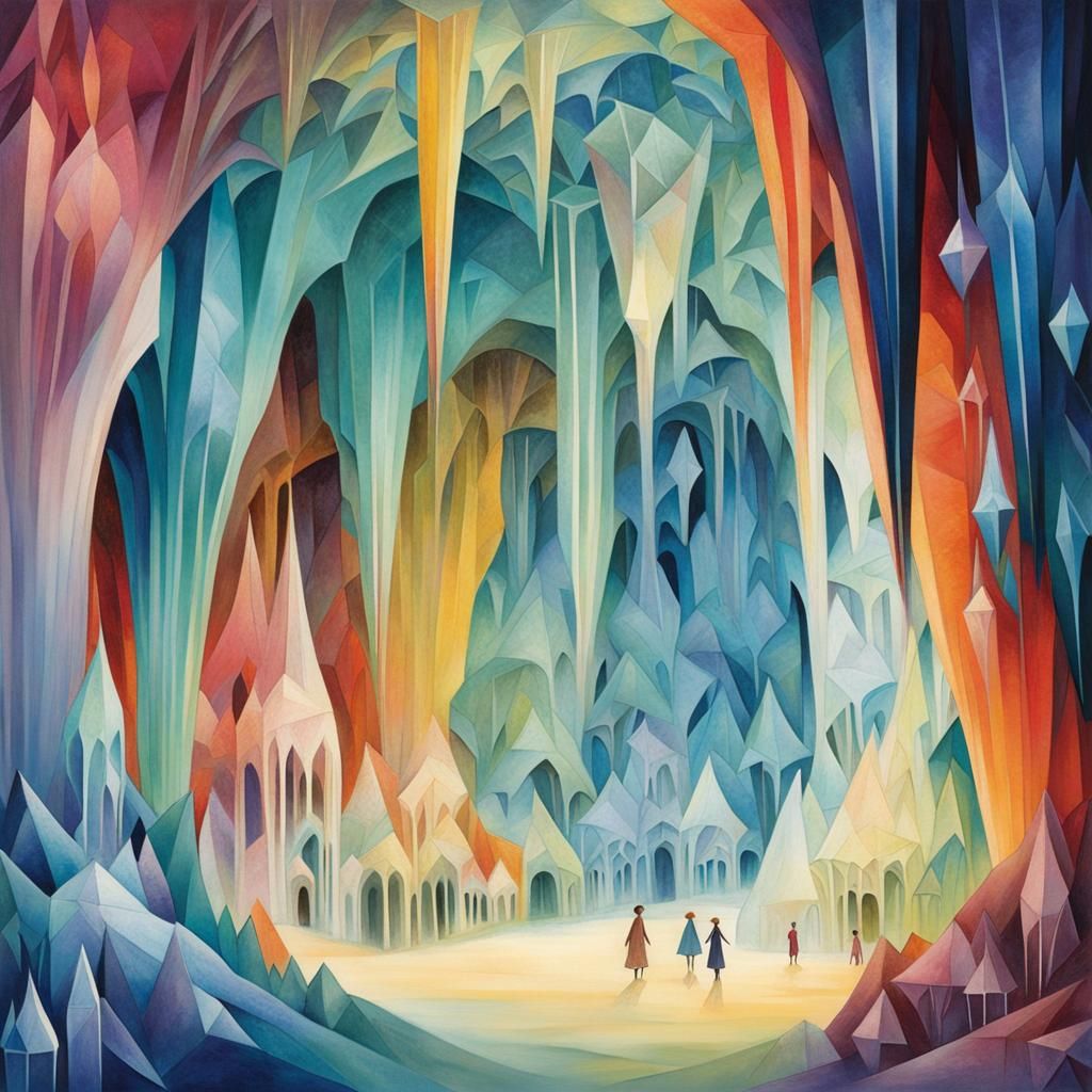 Luminous Crystal Cave Inspired by Golden Age Illustration